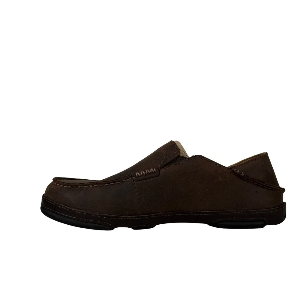 Olukai Moloa Slip On Loafers Mens 11.5 Dark Wood Brown Leather Comfort Shoes